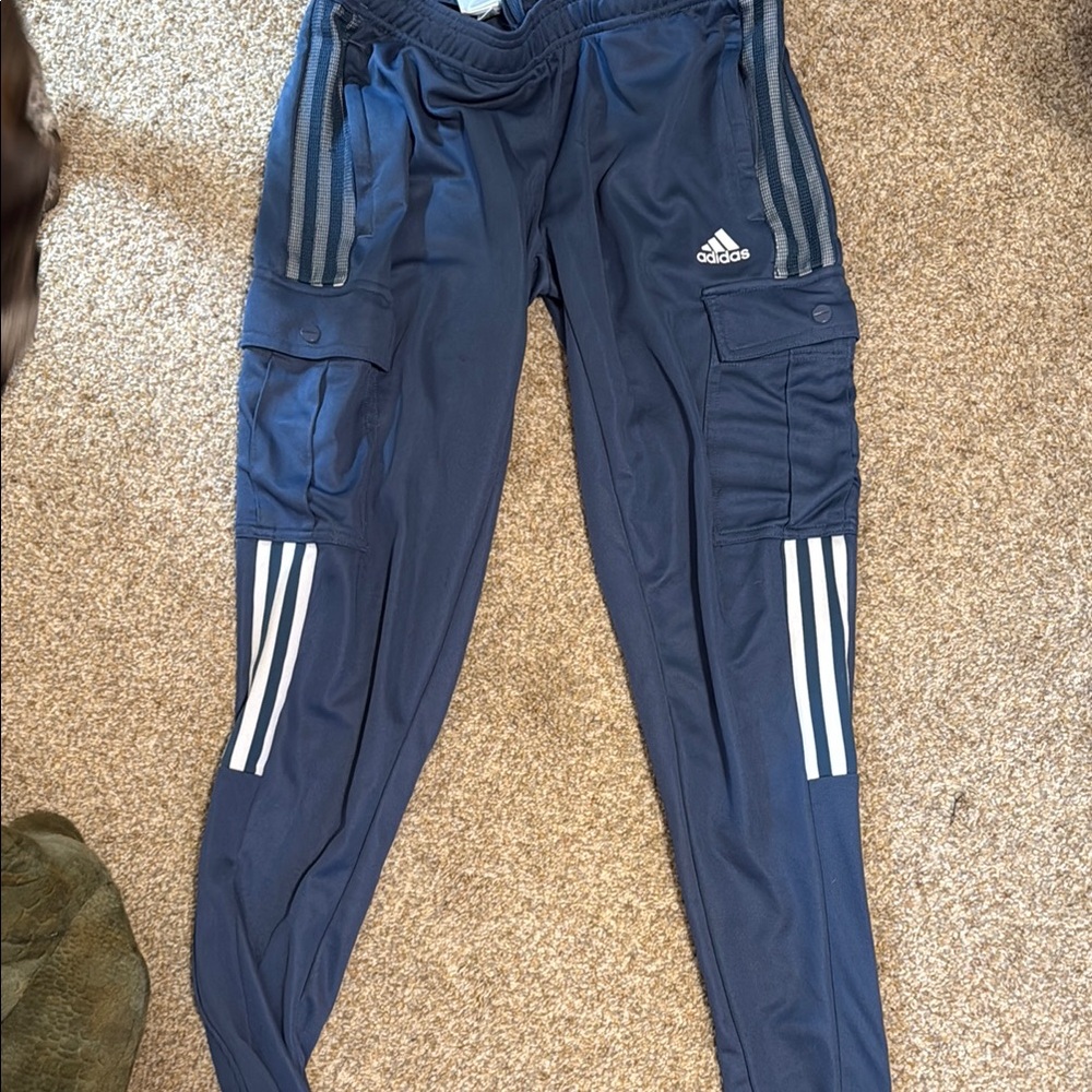 adidas Navy Cargo Pants with White Stripes